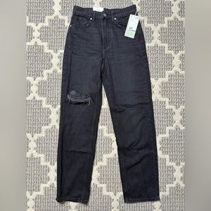 H&M 90s Straight Ultra High Rise Black Distressed Jeans